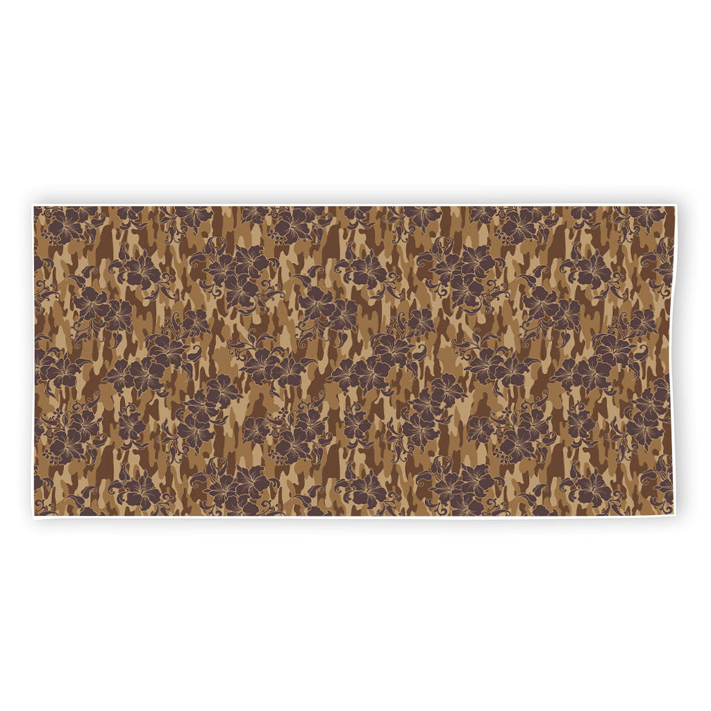 Brown Hawaiian Camo Flower Pattern Print Beach Towel