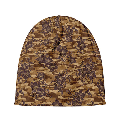 Brown Hawaiian Camo Flower Pattern Print Beanie