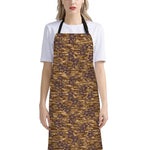 Brown Hawaiian Camo Flower Pattern Print Bib Apron With Pocket