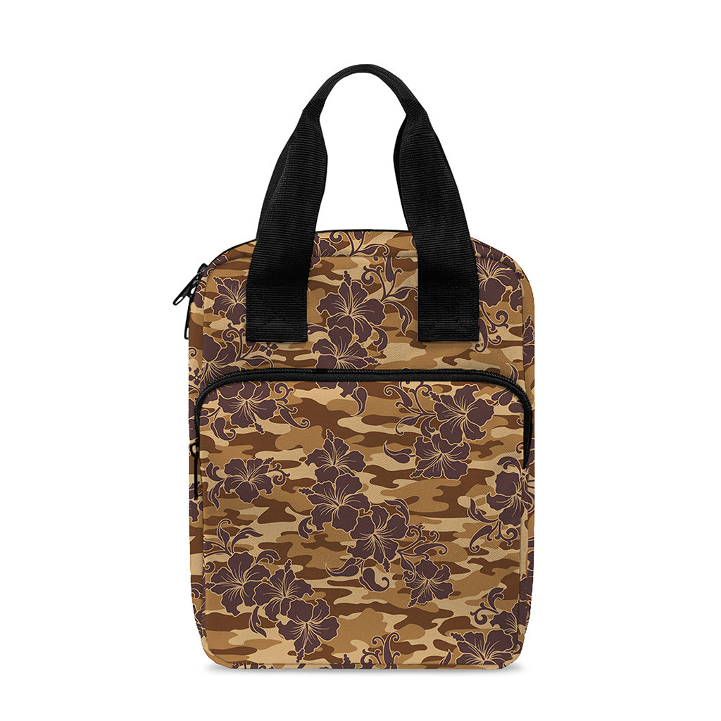 Brown Hawaiian Camo Flower Pattern Print Bible Tote Bag
