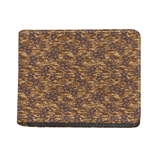Brown Hawaiian Camo Flower Pattern Print Bifold Wallet