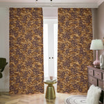 Brown Hawaiian Camo Flower Pattern Print Blackout Pencil Pleat Curtains