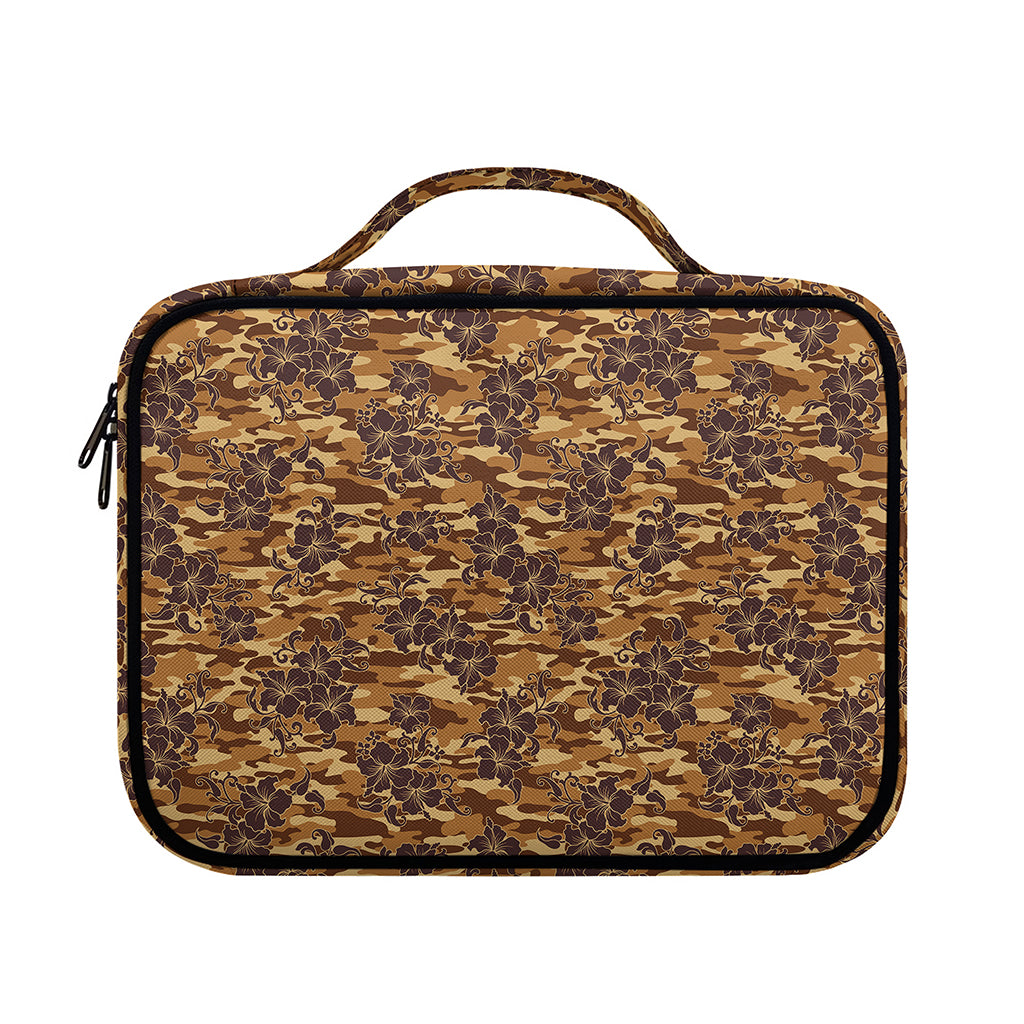 Brown Hawaiian Camo Flower Pattern Print Briefcase Bible Bag