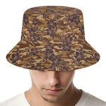 Brown Hawaiian Camo Flower Pattern Print Bucket Hat