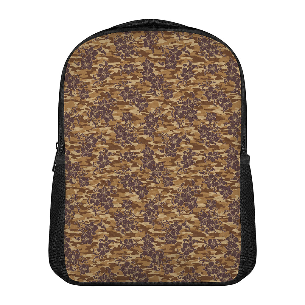 Brown Hawaiian Camo Flower Pattern Print Casual Backpack