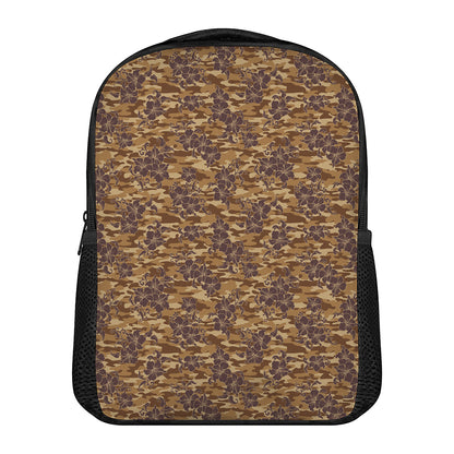 Brown Hawaiian Camo Flower Pattern Print Casual Backpack