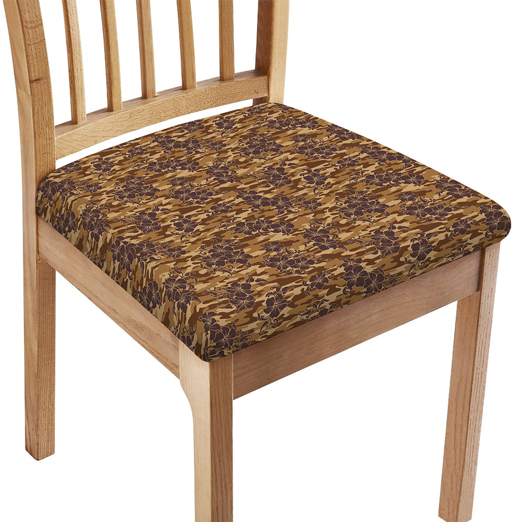 Brown Hawaiian Camo Flower Pattern Print Chair Cushion Cover