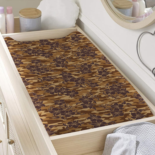Brown Hawaiian Camo Flower Pattern Print Changing Pad Cover