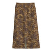 Brown Hawaiian Camo Flower Pattern Print Cotton Front Slit Maxi Skirt