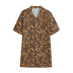 Brown Hawaiian Camo Flower Pattern Print Cotton Hawaiian Shirt