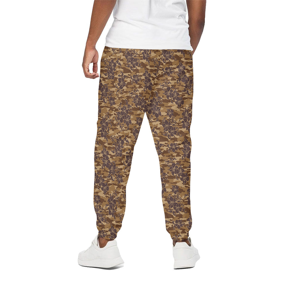 Brown Hawaiian Camo Flower Pattern Print Cotton Pants