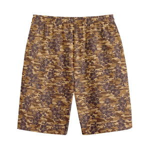 Brown Hawaiian Camo Flower Pattern Print Cotton Shorts