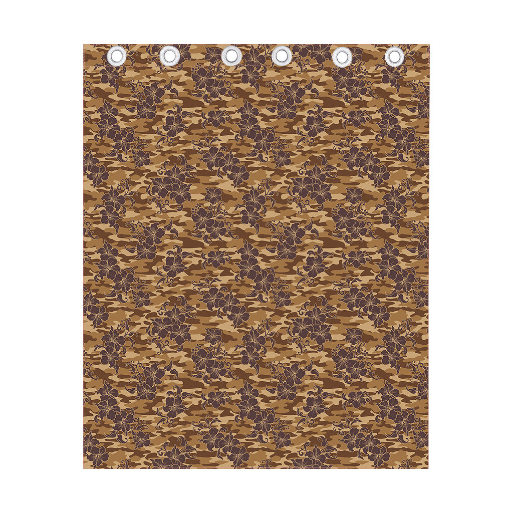 Brown Hawaiian Camo Flower Pattern Print Curtain