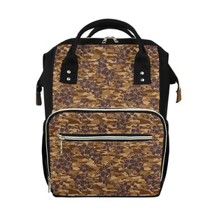 Brown Hawaiian Camo Flower Pattern Print Diaper Bag