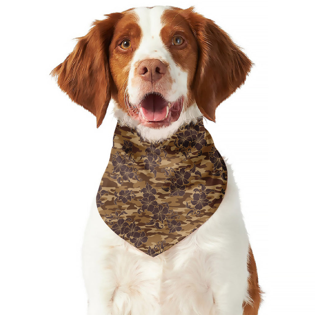 Brown Hawaiian Camo Flower Pattern Print Dog Bandana