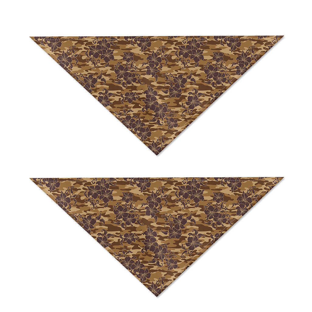 Brown Hawaiian Camo Flower Pattern Print Dog Bandana