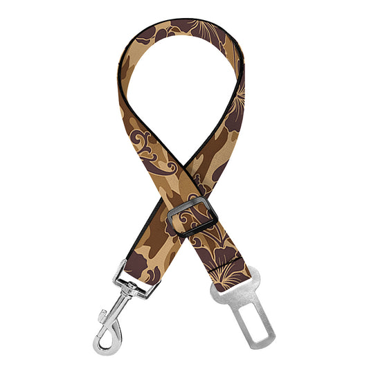 Brown Hawaiian Camo Flower Pattern Print Dog Seat Belt