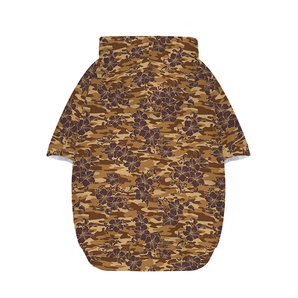 Brown Hawaiian Camo Flower Pattern Print Dog Zip Up Hoodie