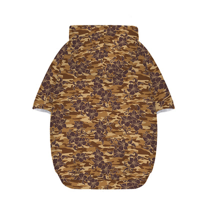 Brown Hawaiian Camo Flower Pattern Print Dog Zip Up Hoodie
