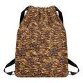 Brown Hawaiian Camo Flower Pattern Print Drawstring Backpack