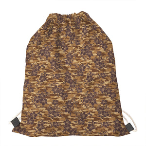 Brown Hawaiian Camo Flower Pattern Print Drawstring Bag