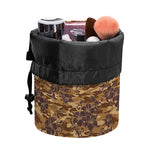 Brown Hawaiian Camo Flower Pattern Print Drawstring Makeup Bag
