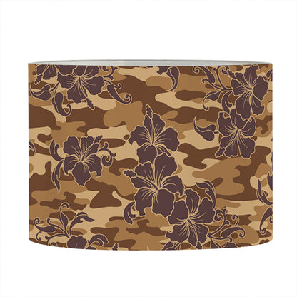 Brown Hawaiian Camo Flower Pattern Print Drum Lamp Shade