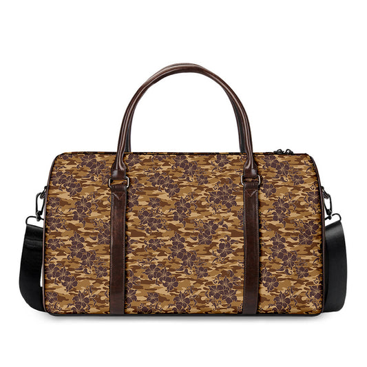 Brown Hawaiian Camo Flower Pattern Print Duffle Bag