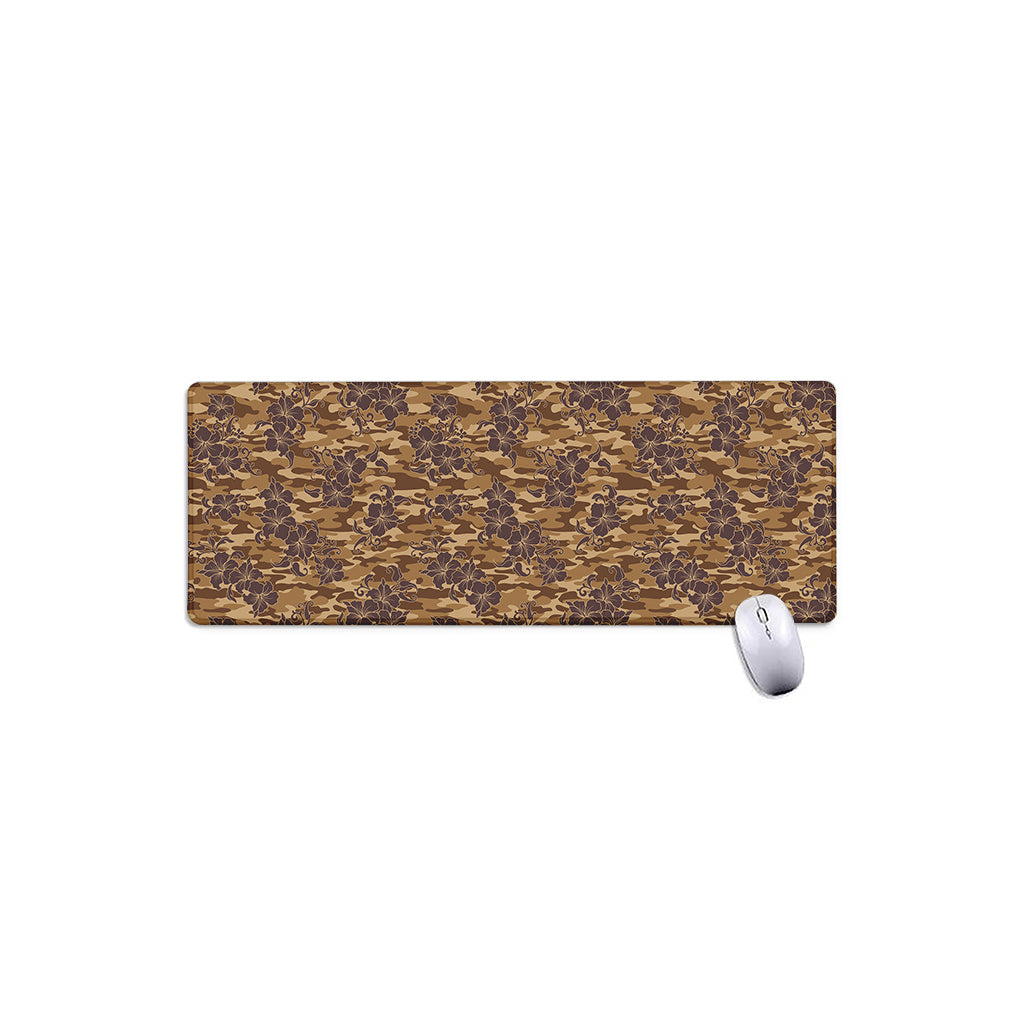 Brown Hawaiian Camo Flower Pattern Print Extended Mouse Pad