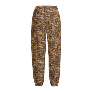 Brown Hawaiian Camo Flower Pattern Print Fleece Lined Knit Pants