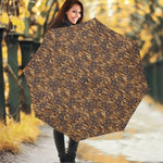 Brown Hawaiian Camo Flower Pattern Print Foldable Umbrella