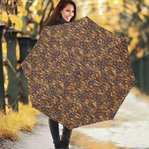 Brown Hawaiian Camo Flower Pattern Print Foldable Umbrella