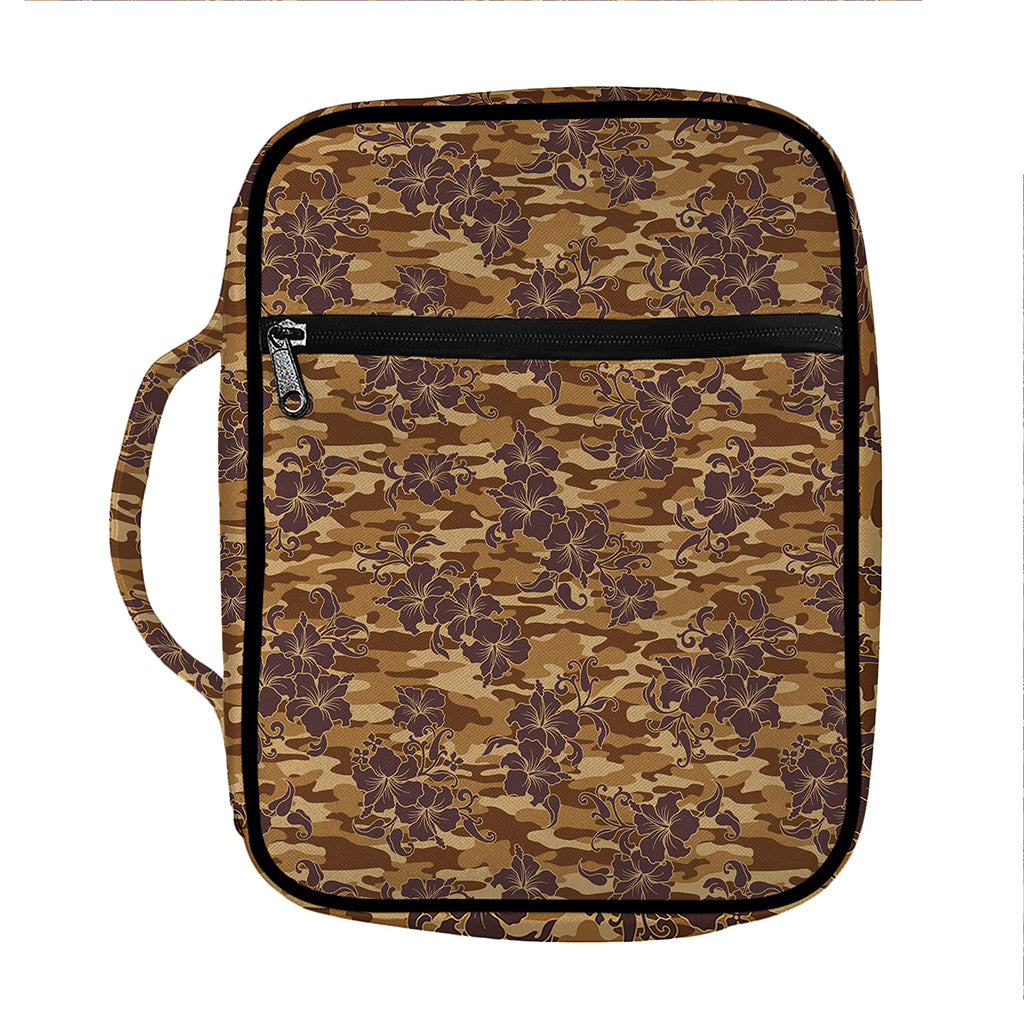 Brown Hawaiian Camo Flower Pattern Print Front Pocket Bible Bag