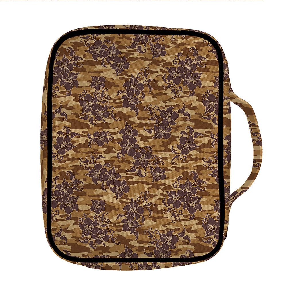 Brown Hawaiian Camo Flower Pattern Print Front Pocket Bible Bag