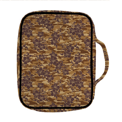 Brown Hawaiian Camo Flower Pattern Print Front Pocket Bible Bag
