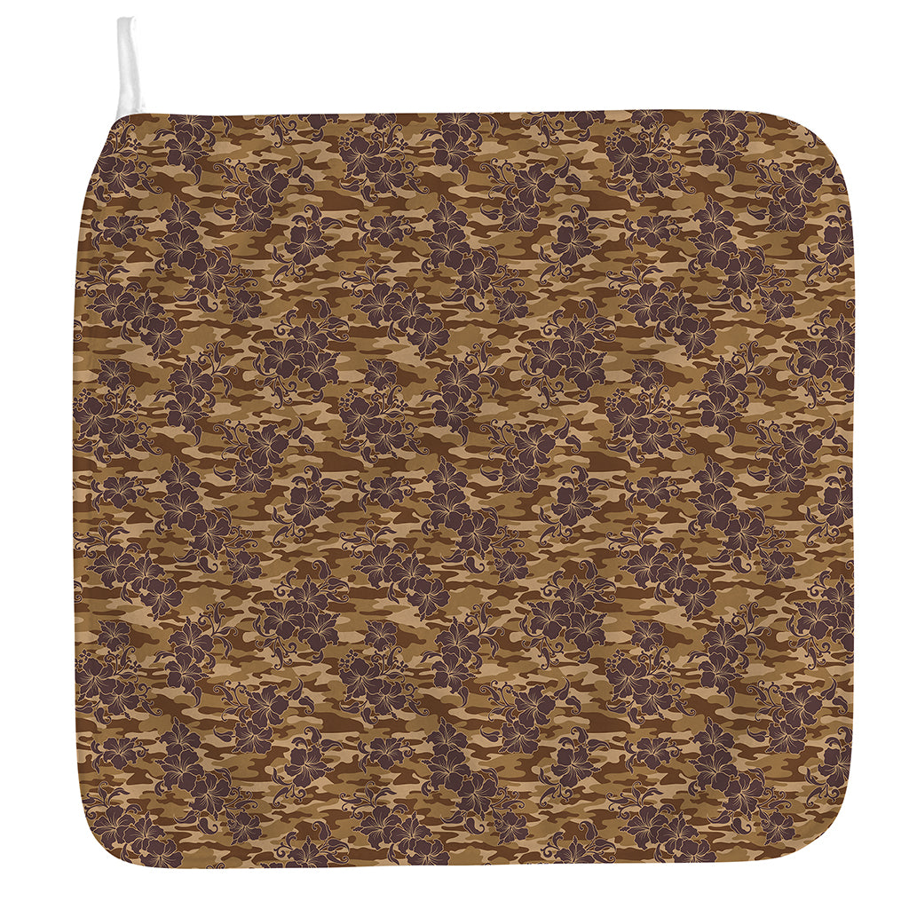 Brown Hawaiian Camo Flower Pattern Print Hand Towel