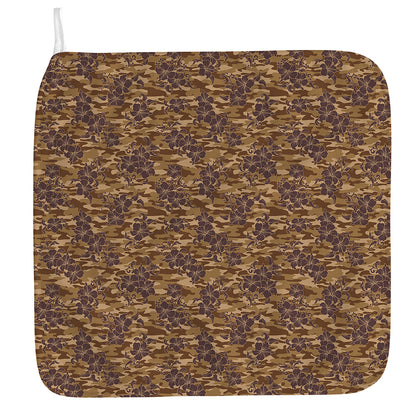 Brown Hawaiian Camo Flower Pattern Print Hand Towel