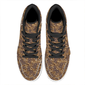 Brown Hawaiian Camo Flower Pattern Print High Top Leather Sneakers