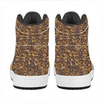 Brown Hawaiian Camo Flower Pattern Print High Top Leather Sneakers