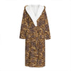 Brown Hawaiian Camo Flower Pattern Print Hooded Bathrobe