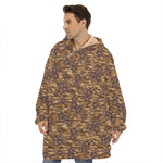 Brown Hawaiian Camo Flower Pattern Print Hoodie Blanket