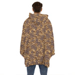 Brown Hawaiian Camo Flower Pattern Print Hoodie Blanket