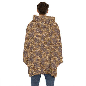 Brown Hawaiian Camo Flower Pattern Print Hoodie Blanket