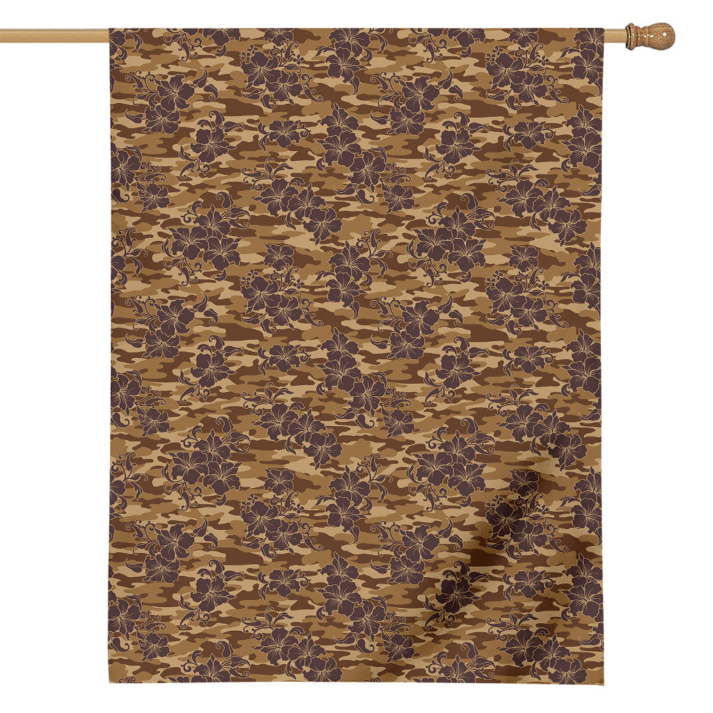 Brown Hawaiian Camo Flower Pattern Print House Flag