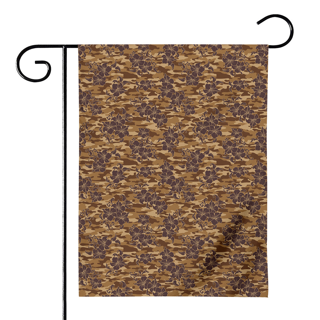 Brown Hawaiian Camo Flower Pattern Print House Flag