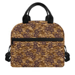 Brown Hawaiian Camo Flower Pattern Print Insulated Lunch Bag