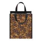 Brown Hawaiian Camo Flower Pattern Print Insulated Lunch Tote