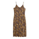 Brown Hawaiian Camo Flower Pattern Print Jersey Midi Cami Dress