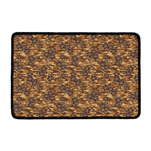Brown Hawaiian Camo Flower Pattern Print Kitchen Mat
