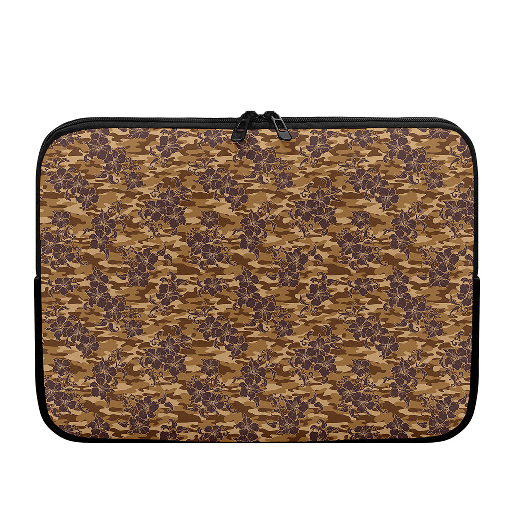 Brown Hawaiian Camo Flower Pattern Print Laptop Sleeve